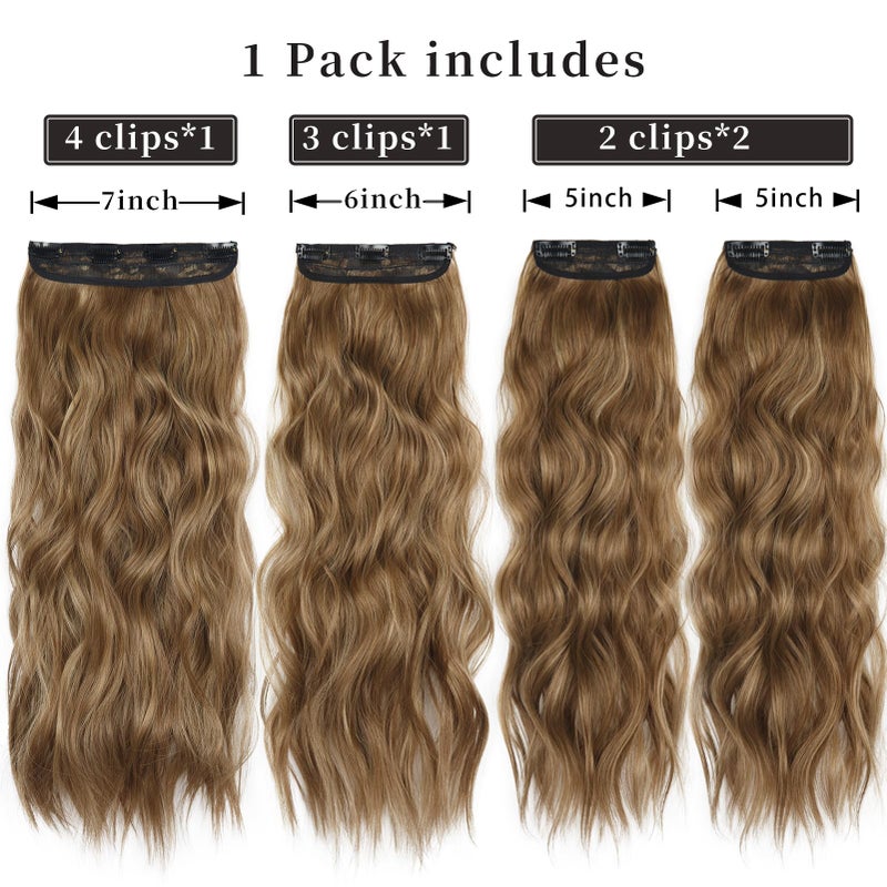 LEEONS Reddish Brown Mixed Light Brown Curly Wavy Hair Extensions 20 Inch Long Hair Extensions for Women Daily Use(Reddish Brown Mixed Light Brown) - Image 2