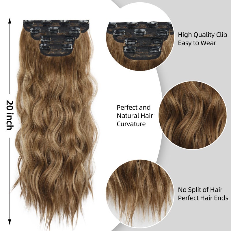 LEEONS Reddish Brown Mixed Light Brown Curly Wavy Hair Extensions 20 Inch Long Hair Extensions for Women Daily Use(Reddish Brown Mixed Light Brown) - Image 3