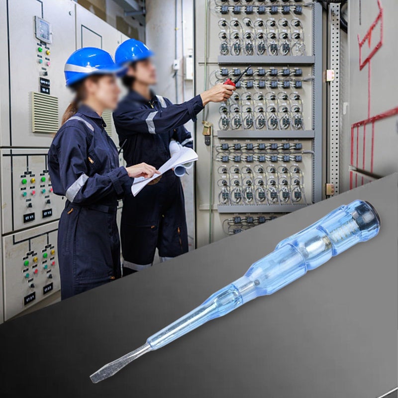 Voltage Tester Pen with Self Check AC DC Detection Live Neutral Wire Identification IP56 Waterproof 45 Steel Flat Screwdriver Tip - Image 4