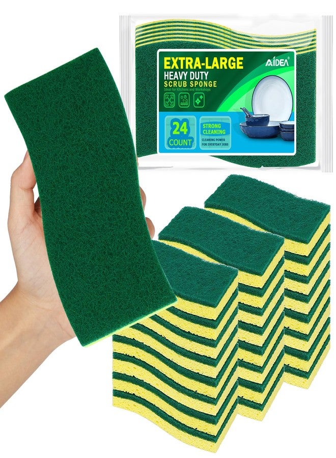 AIDEA XL Scrub Sponges 24Count, Sponges for Dishes, Extra Large Sponge for Cleaning Kitchen and Household, Heavy Duty Sponge Safe for Non-Coated Cookware, Cleaning Power for Bathroom, House - Image 1