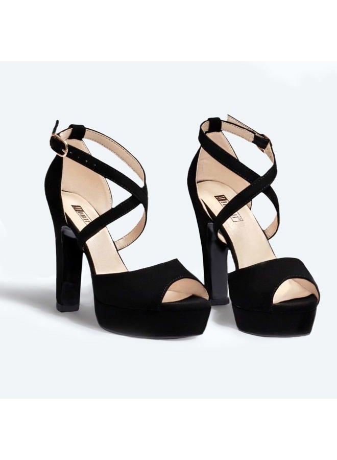 IDIFU Women's Platform Chunky High Heels Dress Sandals Peep Toe Ankle Strap Wedding Party Evening Shoes for Women Bride, K Black Nubuck, 7.5 - Image 4