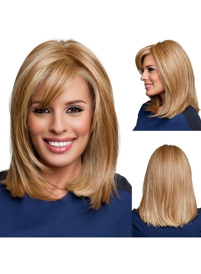 GNIMEGIL Wigs Strawberry Blonde Wig With Bangs Synthetic Hair Full Natural Wig Straight Medium Length Bob Wig Halloween Costume Wigs For Women Cosplay Wigs 14" - Image 1