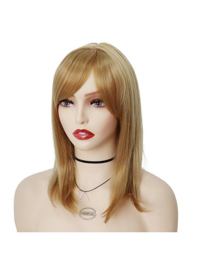 GNIMEGIL Wigs Strawberry Blonde Wig With Bangs Synthetic Hair Full Natural Wig Straight Medium Length Bob Wig Halloween Costume Wigs For Women Cosplay Wigs 14" - Image 4