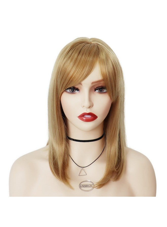 GNIMEGIL Wigs Strawberry Blonde Wig With Bangs Synthetic Hair Full Natural Wig Straight Medium Length Bob Wig Halloween Costume Wigs For Women Cosplay Wigs 14" - Image 3