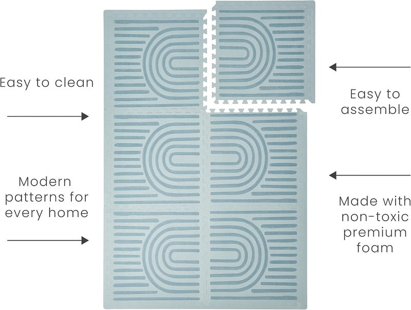 toddlekind Baby Puzzle Mats, 6 Piece Set Including Rim, Non-Toxic Foam Mats for Tummy Time and Crawling, 60 × 60 cm Each Piece, Total Area: 120 x 180 cm, Linear Mineral - Image 2
