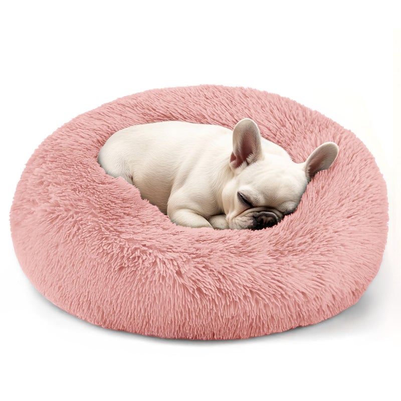 Hoewina Dog & Cat Bed, 20in Cat Beds for Indoor Cats, Calming Donut Bed for Puppy and Kitten, Washable Round Fluffy Pet Bed for Small Medium Dogs and Cats (Pink) - Image 1