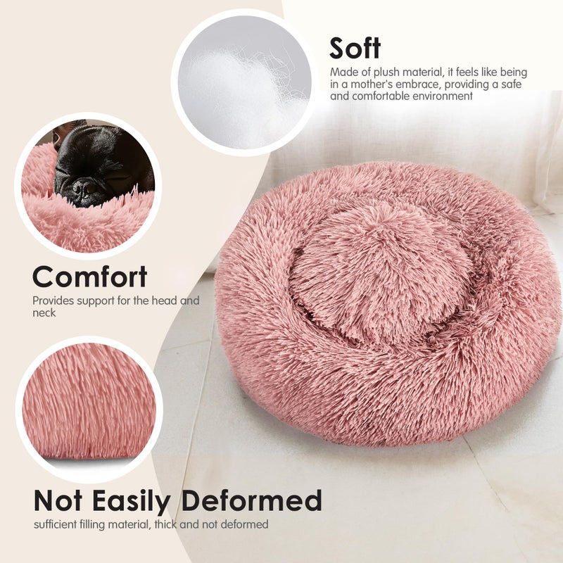 Hoewina Dog & Cat Bed, 20in Cat Beds for Indoor Cats, Calming Donut Bed for Puppy and Kitten, Washable Round Fluffy Pet Bed for Small Medium Dogs and Cats (Pink) - Image 4