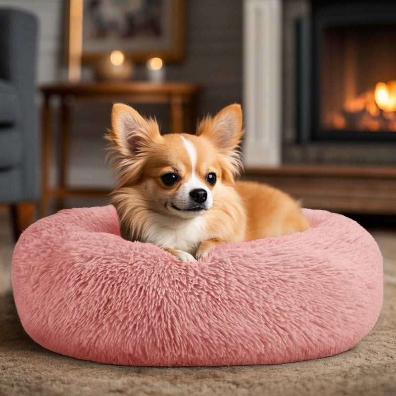 Hoewina Dog & Cat Bed, 20in Cat Beds for Indoor Cats, Calming Donut Bed for Puppy and Kitten, Washable Round Fluffy Pet Bed for Small Medium Dogs and Cats (Pink) - Image 5