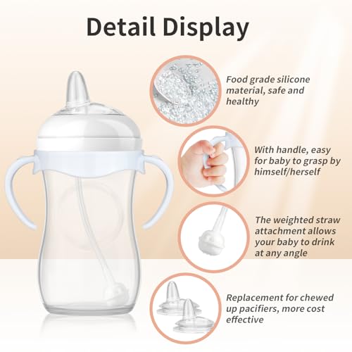 Ullnosoo 4 Pack Sippy Cup Nipples Kit for Philips Avent Natural Baby Bottle, Toddler Transition Kit with 4 Soft Straw Nipple, 2 Weighted Straw, 2 Bottle Handle, 2 Cleaning Brush - Image 2