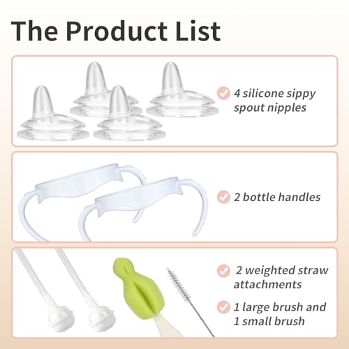 Ullnosoo 4 Pack Sippy Cup Nipples Kit for Philips Avent Natural Baby Bottle, Toddler Transition Kit with 4 Soft Straw Nipple, 2 Weighted Straw, 2 Bottle Handle, 2 Cleaning Brush - Image 3