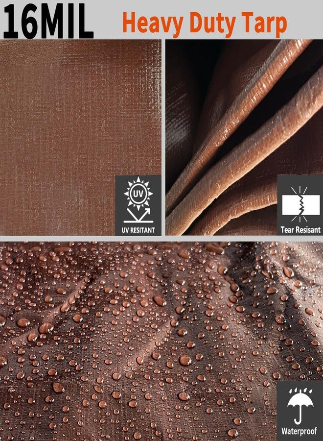 WUPUSDER Tarps Heavy Duty Waterproof 12x12ft, 16Mil Poly Tarps with Grommets, UV Resistant, Brown Multipurpose Tarpaulin with Reinforced Edges, Camping, Outdoor Coverings - Image 2