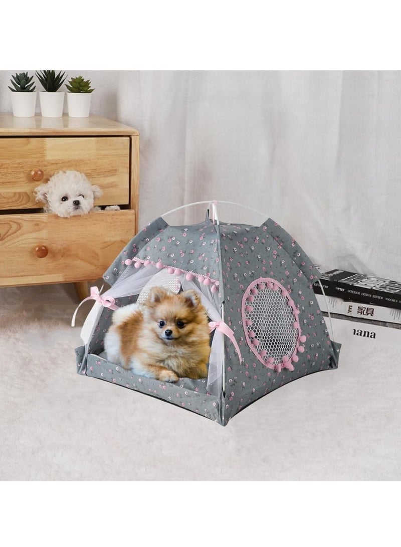 Cat Bed Tent Dog House Indoor and Outdoor Lace Mesh Breathable Window Door Curtain Removable Portable Nest Tent House (Small Gray) - Image 3