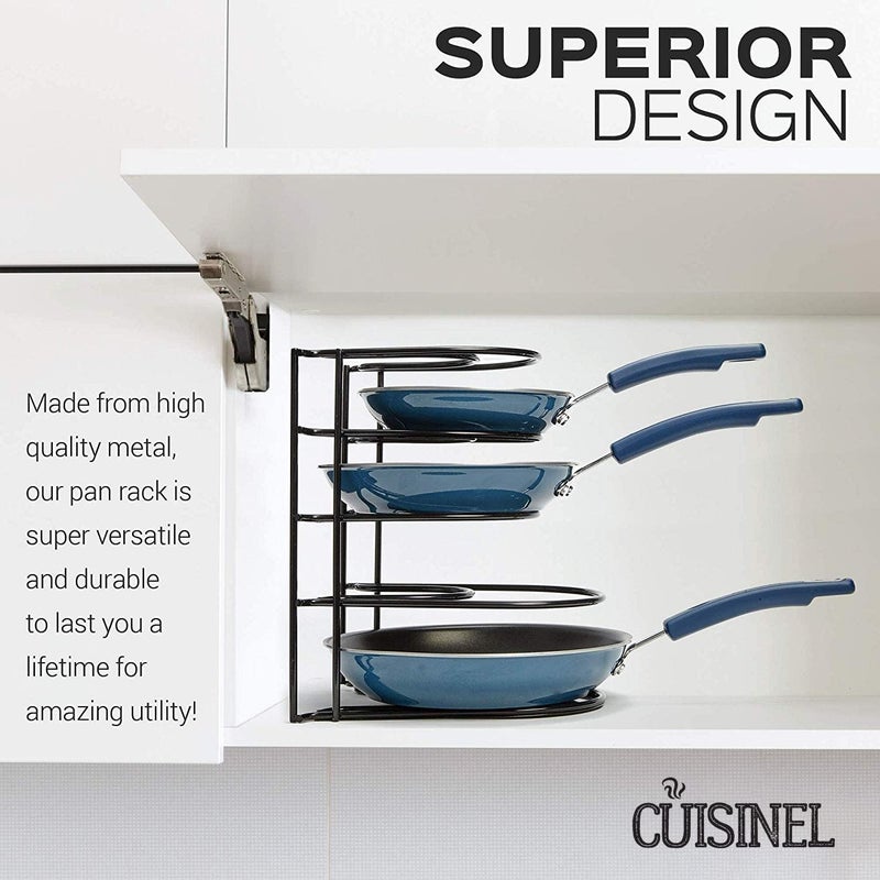 Cuisinel منظم أواني ثقيل، رف ذو 5 طبقات - يتحمل حتى 50 رطلاً - يحمل مقالي الحديد الزهر، وصواني الشواء، والقدور الضحلة - هيكل فولاذي متين - تخزين مطبخ موفر للمساحة - لا يتطلب تجميع - Image 4