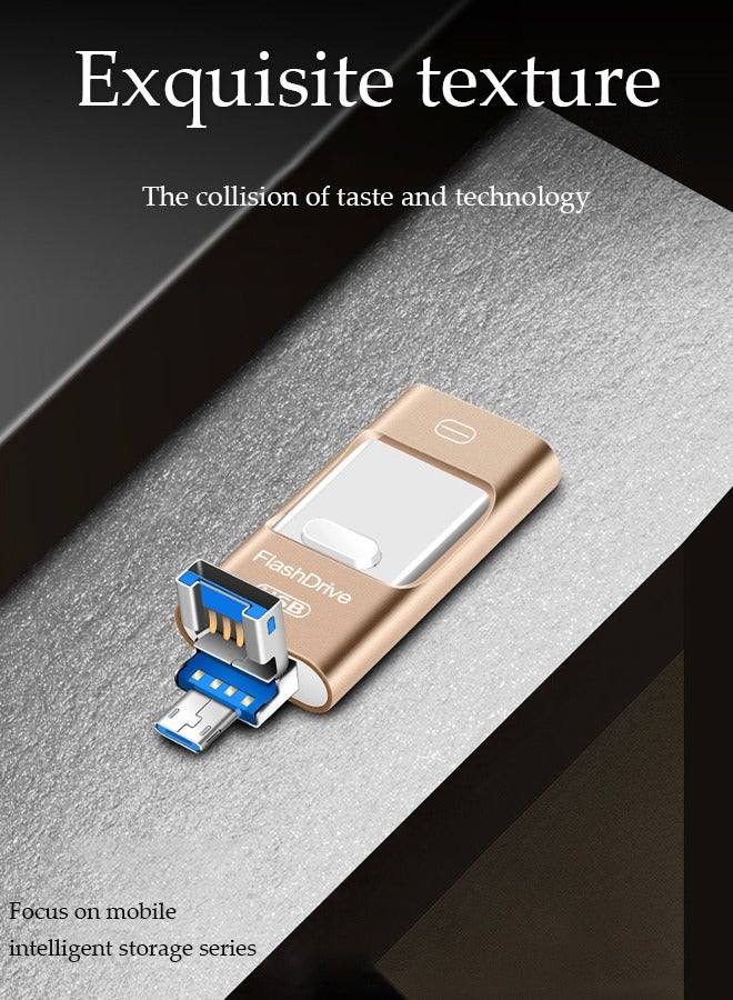 فلاش درايف، USB 3.0 دفع وسحب، ذاكرة فلاش، تصميم قابل للتوسيع من كلا الطرفين، 32GB، مناسب لأندرويد، USB ومنفذ لايتنينغ - Image 2