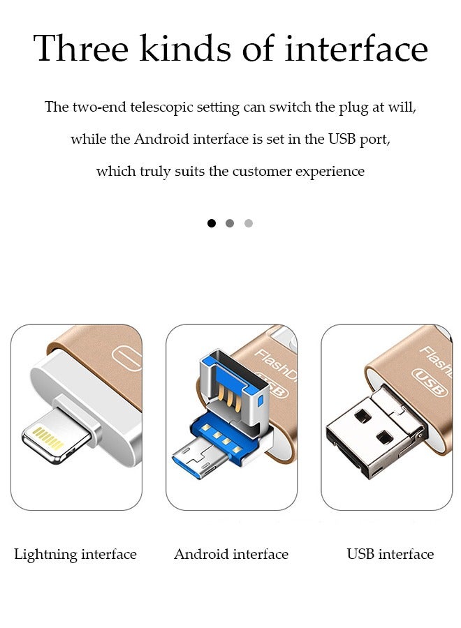 فلاش درايف، USB 3.0 دفع وسحب، ذاكرة فلاش، تصميم قابل للتوسيع من كلا الطرفين، 32GB، مناسب لأندرويد، USB ومنفذ لايتنينغ - Image 3