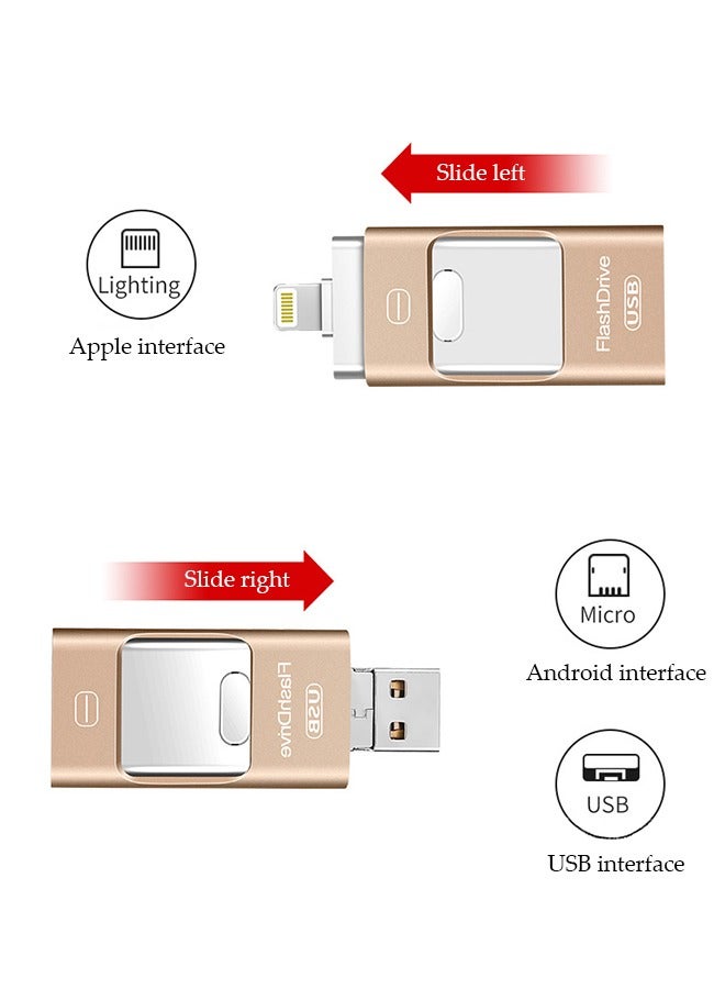 فلاش درايف، USB 3.0 دفع وسحب، ذاكرة فلاش، تصميم قابل للتوسيع من كلا الطرفين، 32GB، مناسب لأندرويد، USB ومنفذ لايتنينغ - Image 4