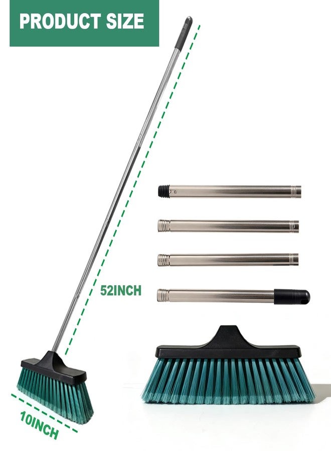 Xifando Small Floor Scrub Brush with 4-Section Stainless Steel Handle, 52" Adjustable Long Handle, 5-Row Dense Flagged Bristles, for Tile, Bathroom, Patio, Indoor & Outdoor Cleaning (Black+Green) - Image 3