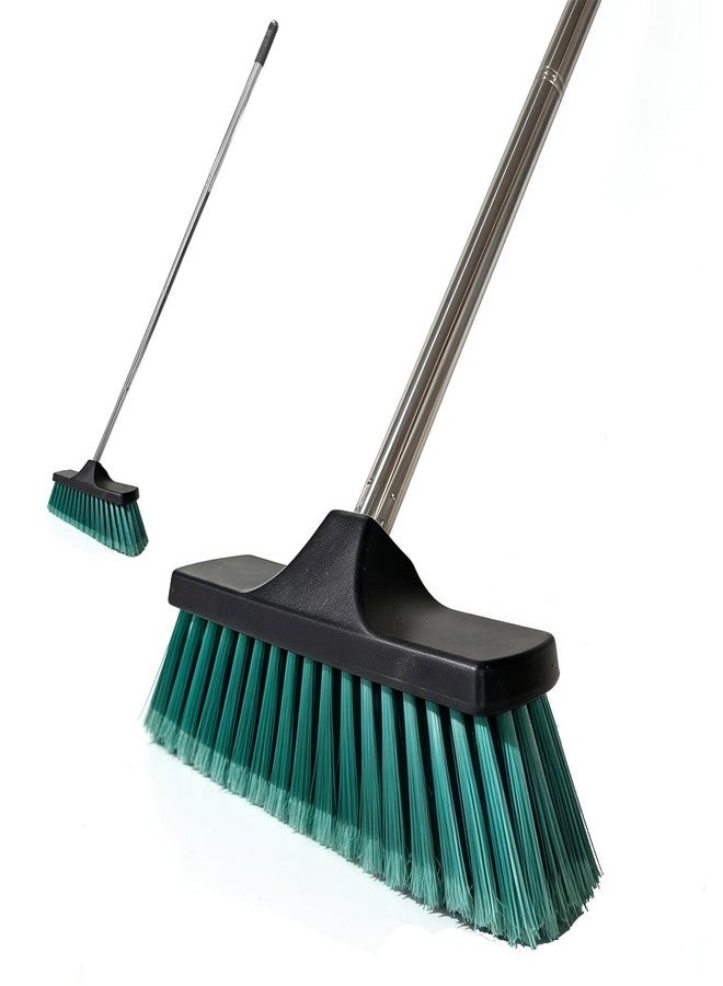 Xifando Small Floor Scrub Brush with 4-Section Stainless Steel Handle, 52" Adjustable Long Handle, 5-Row Dense Flagged Bristles, for Tile, Bathroom, Patio, Indoor & Outdoor Cleaning (Black+Green) - Image 1