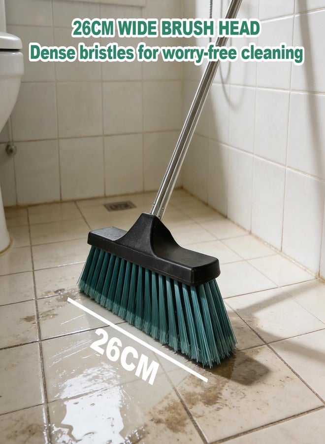 Xifando Small Floor Scrub Brush with 4-Section Stainless Steel Handle, 52" Adjustable Long Handle, 5-Row Dense Flagged Bristles, for Tile, Bathroom, Patio, Indoor & Outdoor Cleaning (Black+Green) - Image 2