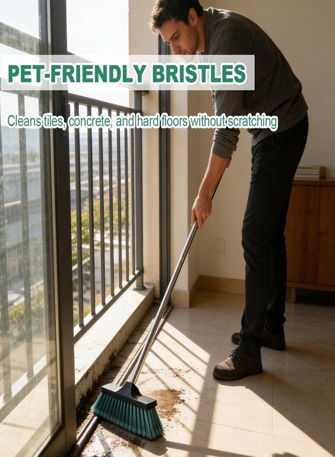 Xifando Small Floor Scrub Brush with 4-Section Stainless Steel Handle, 52" Adjustable Long Handle, 5-Row Dense Flagged Bristles, for Tile, Bathroom, Patio, Indoor & Outdoor Cleaning (Black+Green) - Image 5