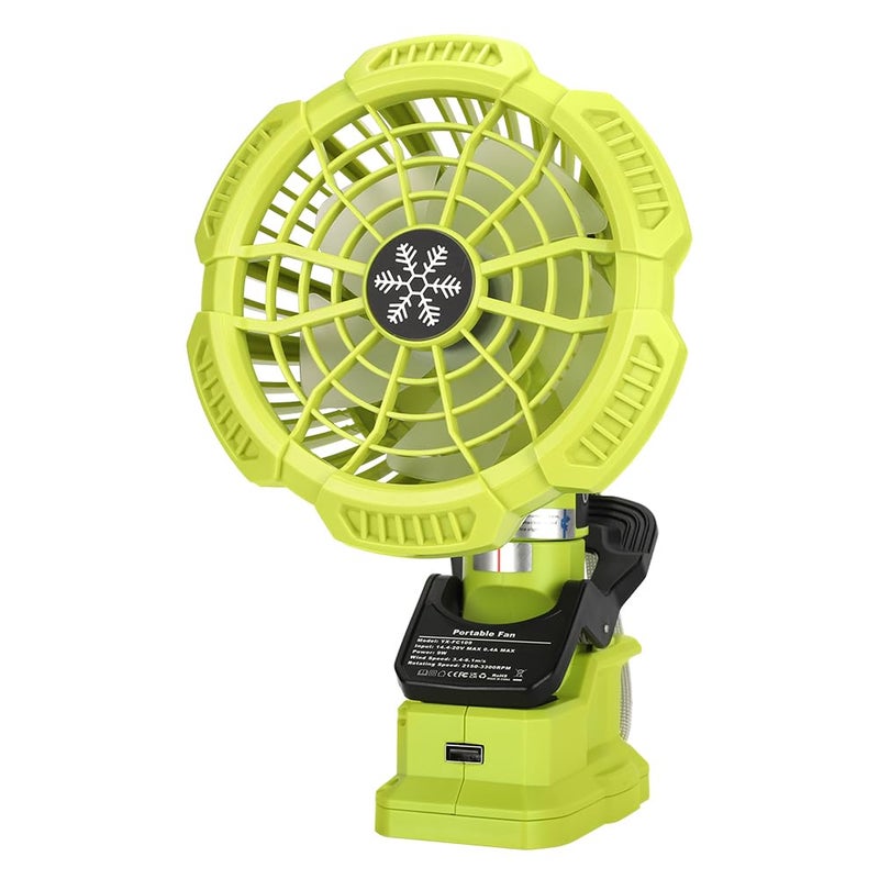 مروحة قابلة للتثبيت متوافقة مع بطارية Ryobi 18V 3 في 1 مروحة قابلة للشحن للتخييم مع منفذ USB 3 إعدادات سرعة قابلة للتعديل رأس قابل للتعديل