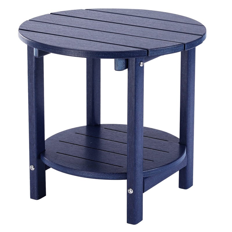 LZRS Round Adirondack Side Table Double End Table Outdoor Side Tables for Patio BackyardPool Indoor Companion Easy Maintenance Weather ResistantNavy Blue