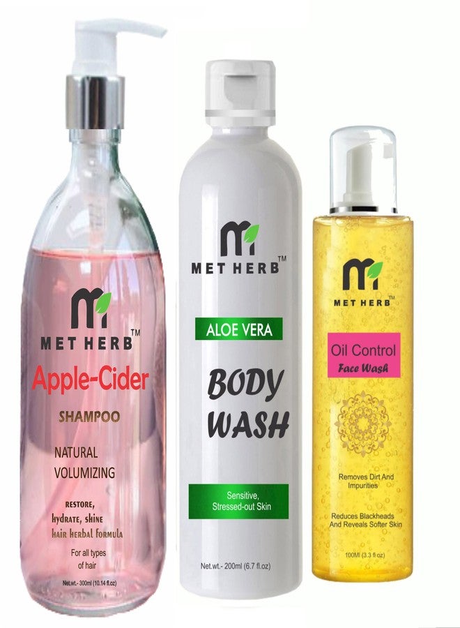 METHERB Apple Cider Shampoo -300ml & Aloe Vera Body Wash -200ml & Oil Control Face wash-100ml-combo pack - Image 2
