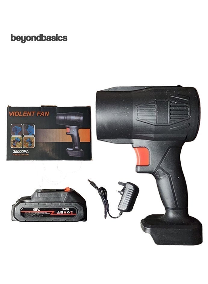 ما وراء الأساسيات مروحة لاسلكية قوية، منفاخ غبار وأوراق محمول صغير، منفاخ هواء توربو للسيارة، مروحة عالية السرعة لتنظيف الغبار في الأماكن المغلقة والمفتوحة والمنزل والحديقة مع بطارية 3000 مللي أمبير في الساعة. - Image 1