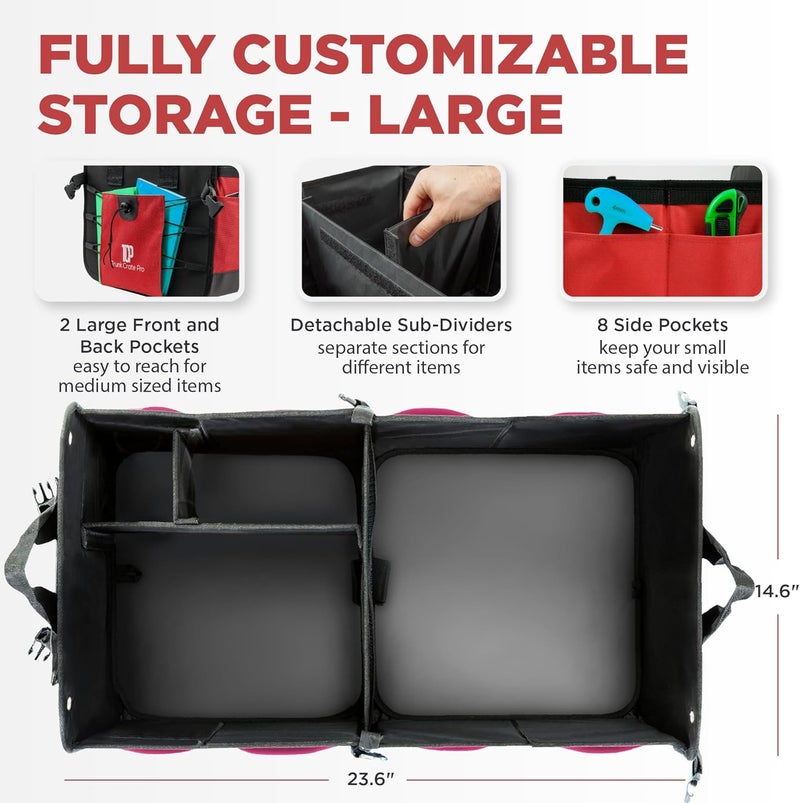 TRUNKCRATEPRO Collapsible Portable Multi Compartments Trunk Organizer, Red - Image 2
