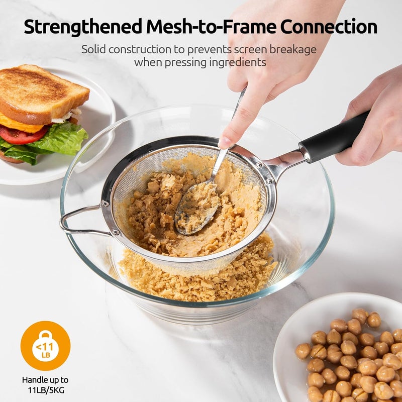 U-Taste Kitchen Fine Mesh Strainer, 18/8 Stainless Steel Sifter Food Sieve for Sifting Flour Spice Powder, Straining Pasta Fruit Juice, Filtering Tea Coffee (14cm, Black) - Image 5