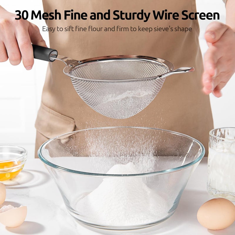 U-Taste Kitchen Fine Mesh Strainer, 18/8 Stainless Steel Sifter Food Sieve for Sifting Flour Spice Powder, Straining Pasta Fruit Juice, Filtering Tea Coffee (14cm, Black) - Image 3