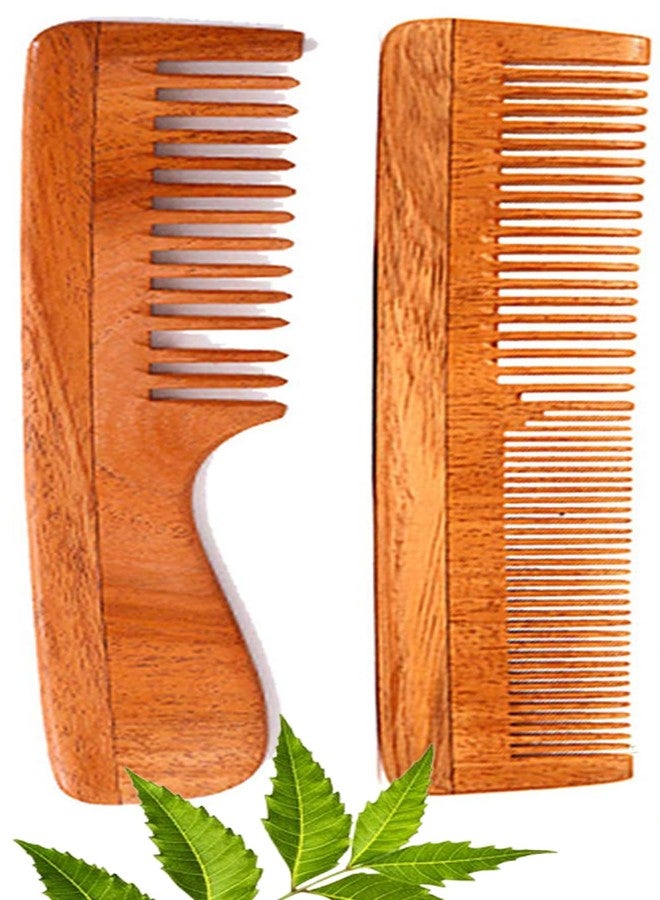 Rufiys Neemwood Wooden Comb Combo Set for Women & Men | Help Hair Growth |Dandruff Remover (Pack of 2) - Image 1