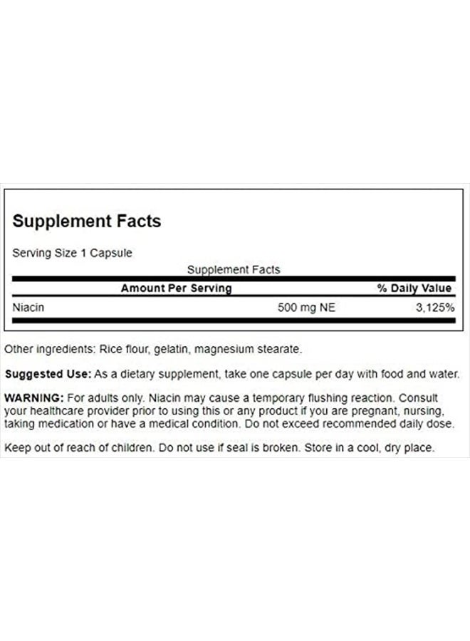 SWANSON Niacin (B3) Cardio Health Support Carbohydrate Metabolism 500 Milligrams 250 Capsules - Image 2