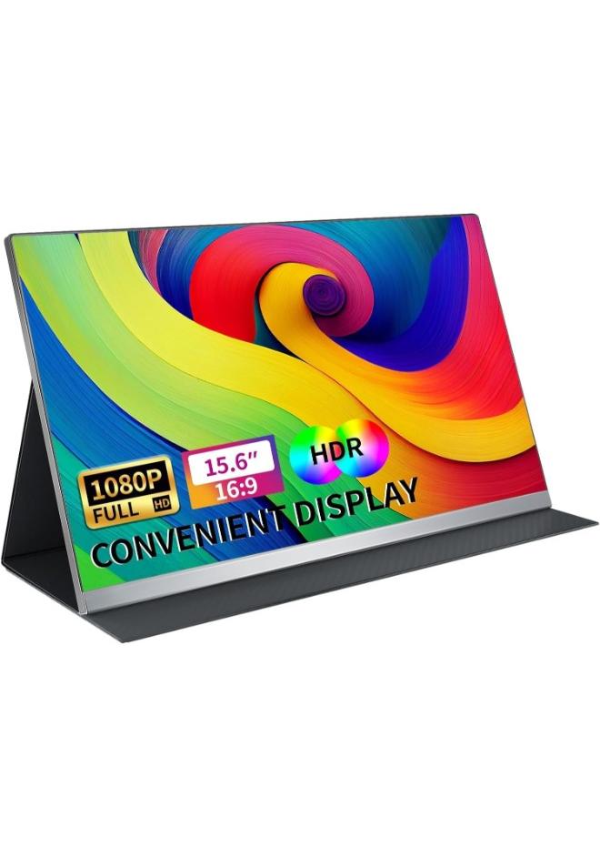 ڤي2كوم شاشة V2CM المحمولة مقاس 15.6 بوصة FHD 1080P IPS 1920×1080 HDR مع منفذ Type C/Mini HDMI ومكبرات صوت وغطاء من البولي يوريثان - Image 1