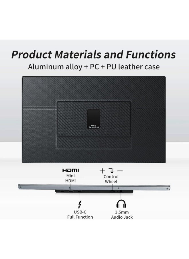 V2CM Portable Monitor 15.6" FHD 1080P Screen IPS 1920×1080 HDR Display with Type C/Mini HDMI Port and Speakers PU Case Cover, Compatible with PC, Laptop, MacBook, Xbox