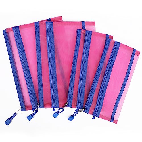 Sinzip 12 Pieces Zipper Nylon Mesh Pouch Mesh Cosmetic Bags Makeup Bags Pencil Case Multipurpose Travel Bags for Cosmetic School Office Supplies and Travel Accessories 2 LayersHot Pink A5 - Image 3