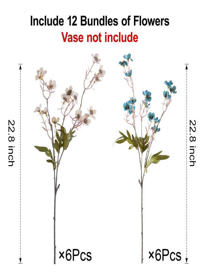florisso Artificial Wild Flowers Indoor, 12 Pcs Long Stems Fake Flowers Silk Faux Flowers for Vase Filler Table Centerpiece Floral Arrangement Home Decor, Blue Ivory - Image 2