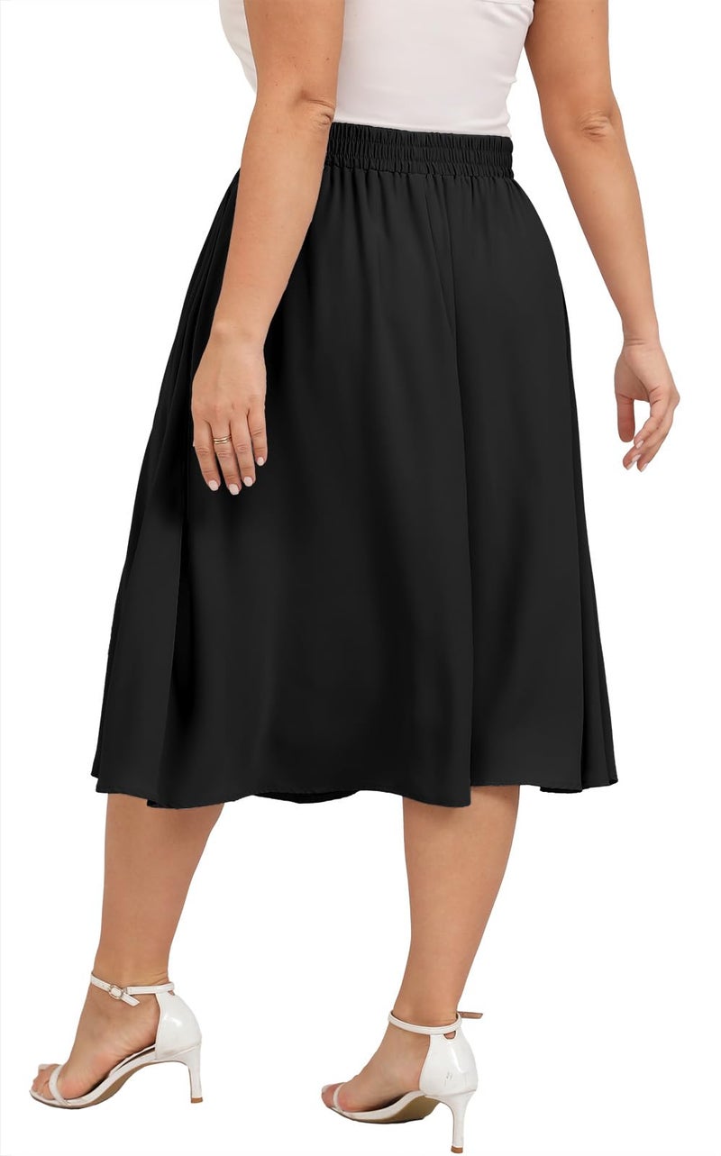 Xpenyo Women's Plus Size Midi Skirts Elastic High Waisted Tie Knot Casual Flowy Beach Boho Skirts with Pockets,Black 2XL - Image 2