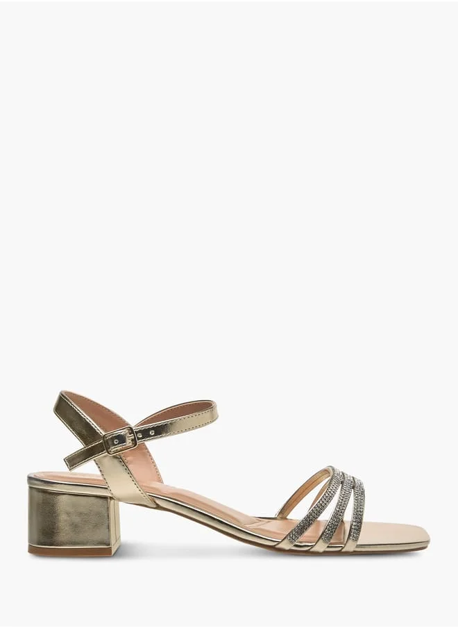 Celeste Womens Embellished Sandals With Block Heels And Buckle Closure Ramadan Collection