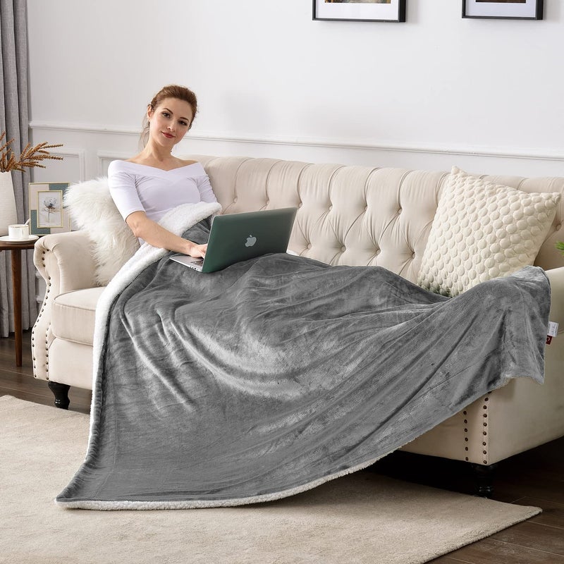 SOCHOW Sherpa Fleece Throw Blanket, Double-Sided Super Soft Luxurious Plush Blanket TwinSize 60 inchx80 inch, Grey - Image 3