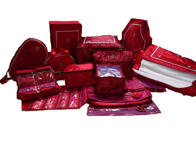 Glitter Collection (TM) Wedding Gift, 14 pcs Women Cloth Organiser Saree Cover, jwellery,payal, Vanity, UG,Blouse,petticote Cover and 12 Saree Bag, snpl - Image 1