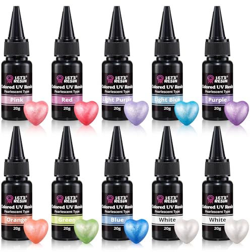 LET'S RESIN Pearlescent UV Resin, 10 Colors Colored UV Resin, Low Odor & Minimal Bubbles for Resin Casting and Coating, Jewelry Making, Decoration(20g Each) - Image 1