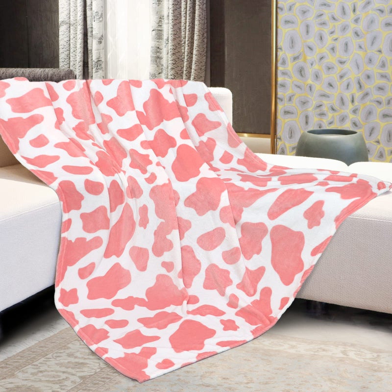 Cow Print Blanket Twin Size Soft Cozy Fuzzy Warm Cow Blankets and Throws Warm Plush Fleece Flannel Pink Cow Printed Blanket Gift for Adults Mom Travel Blanket All Seasons 60 x 80 inch
