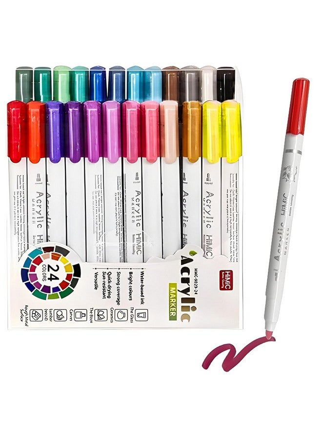 WISHKEY 24 Shades Acrylic Marker Pen Set, Water-Based Non-Toxic Ink, Waterproof, Smudge Proof Colorful Sketch Pens, Multipurpose Marker Pens for Art Works, 8+ Years (Pack of 24, Multicolor) - Image 1
