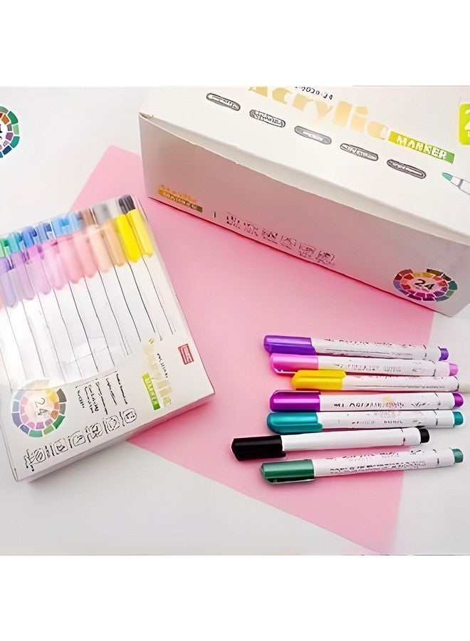 WISHKEY 24 Shades Acrylic Marker Pen Set, Water-Based Non-Toxic Ink, Waterproof, Smudge Proof Colorful Sketch Pens, Multipurpose Marker Pens for Art Works, 8+ Years (Pack of 24, Multicolor) - Image 2