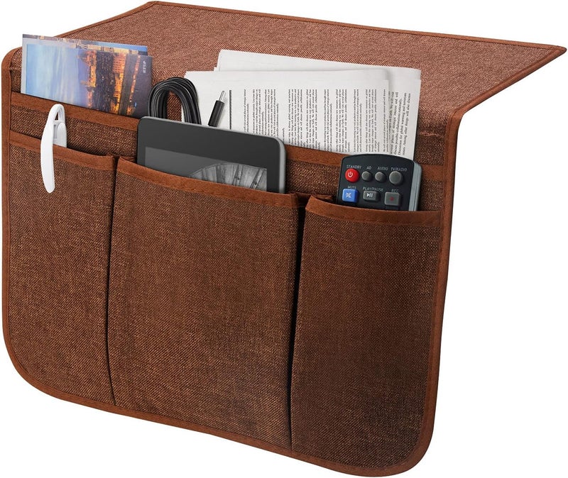 SYSOV Bedside Caddy Bedside Storage Organizer Magazine Phone Tablet iPad Remote Holder, Organizer Caddy for Home College Dorm Bed, Sofa, Bunk Bed (Chocolate) - Image 1
