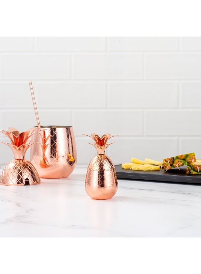 Restaurantware 2-OZ Pineapple Drink Tumbler: Perfect for Bars, Restaurants, and Catered Events - Copper Drink Shot Cup with Silver Stainless Steel Interior Lining for Pina Coladas and Mojitos - 1-CT  - Image 3