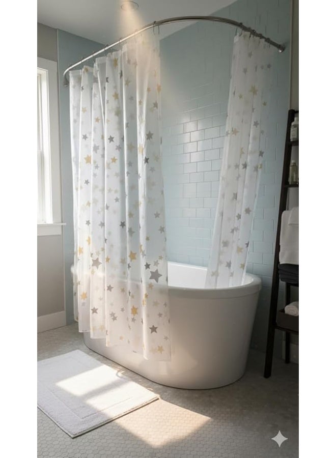 ستارة دش مقاومة للماء بنجوم – قماش سريع الجفاف ومقاوم للعفن – مع 12 خطاف – بوليستر متين – سهلة التركيب - Image 1