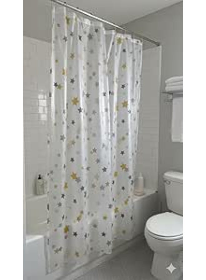 ستارة دش مقاومة للماء بنجوم – قماش سريع الجفاف ومقاوم للعفن – مع 12 خطاف – بوليستر متين – سهلة التركيب - Image 2