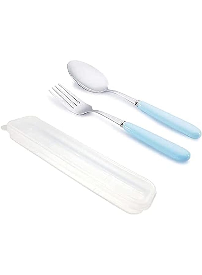 PROMASS Flatware Set with Case 304 Stainless Steel Fork and Spoon Reusable Flatware Set Dishwasher Safe Flatware Utensils with Ceramics Colored Handle for To Go Anywhere (BLUE) - Image 1